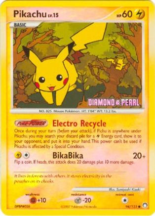 Pikachu - 94/123 (Diamond & Pearl) - Burger King Promos - - Reverse Holofoil - - 094/123 - Promo Burger King Promos