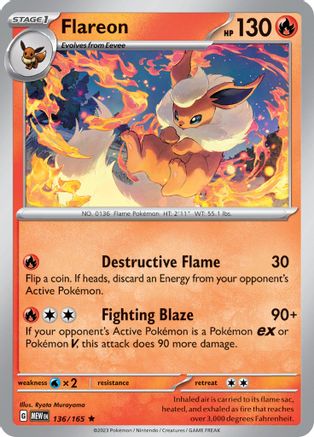 Flareon - SV Scarlet & Violet 151 - - Reverse Holofoil - - 136/165 - Rare SV: Scarlet & Violet 151