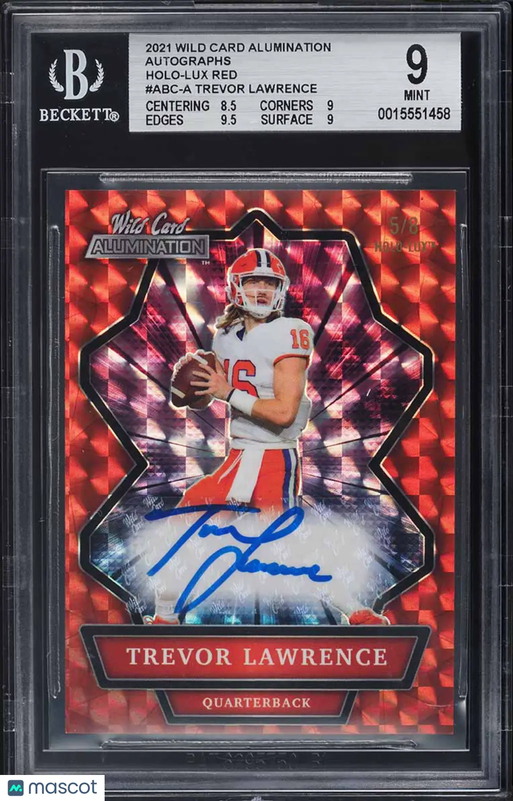 2021 Wild Card Alumination Autographs Holo-Lux Red Trevor Lawrence #ABC-A BGS 9 Auto 9 Wild Card