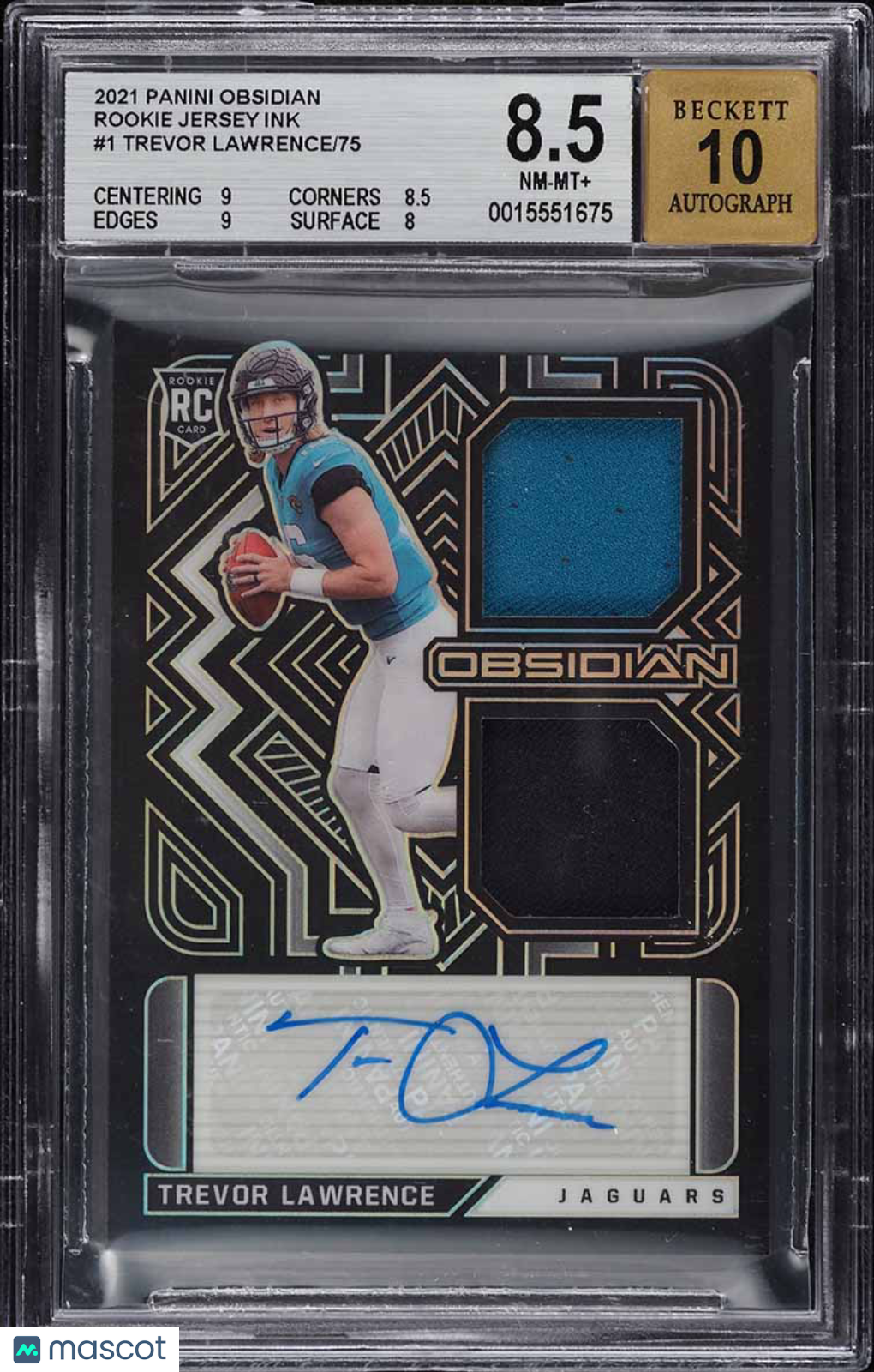 2021 Panini Obsidian Rookie Jersey Ink Trevor Lawrence #1 /75 BGS 8.5 Panini