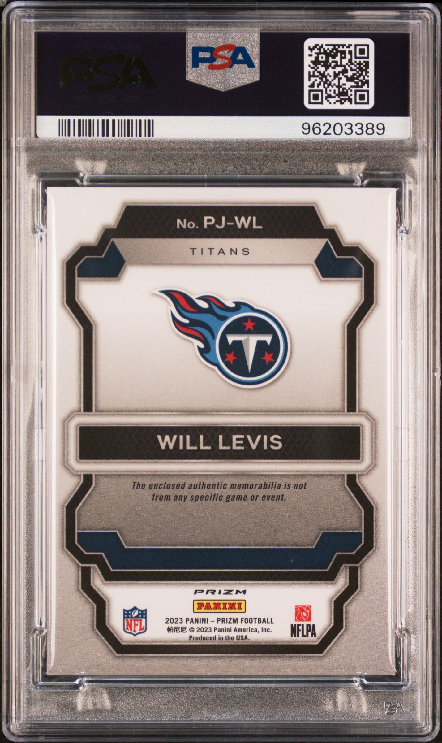2023 Panini Prizm Premier Jerseys Will Levis #PJWL Premier Jerseys PSA 10