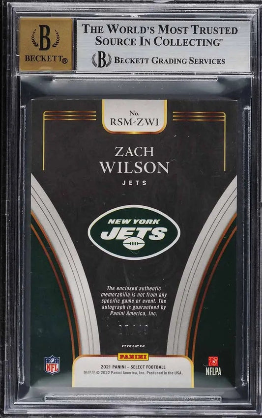 2021 Select Rookie Sig Memorabilia Prizm Purple Zach Wilson #2 /49 BGS 9 Auto 10 Select