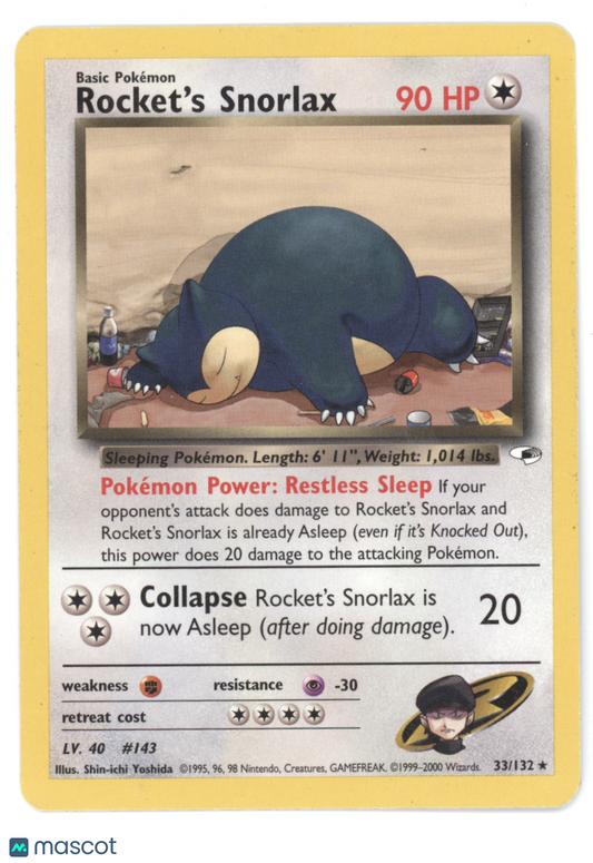2000 Gym Challenge Rocket's Snorlax Rare #33/132