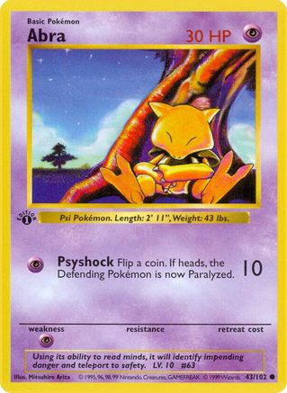 Abra - Base Set Shadowless - - 1st Edition -  -  043/102 - Common Base Set (Shadowless)