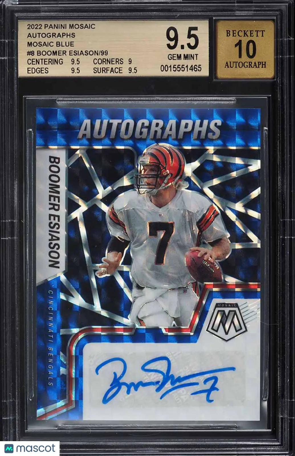 2022 Panini Mosaic Autographs Mosaic Blue Boomer Esiason #8 /99 BGS 9.5 Panini