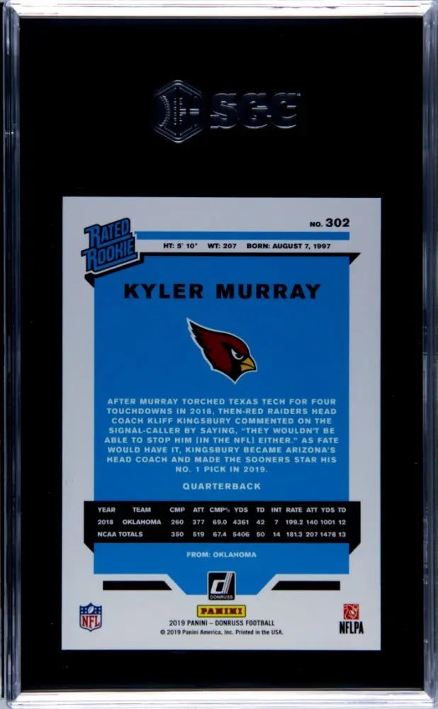 2019 Donruss Kyler Murray #302 Gold Press Proof SGC 10 Donruss