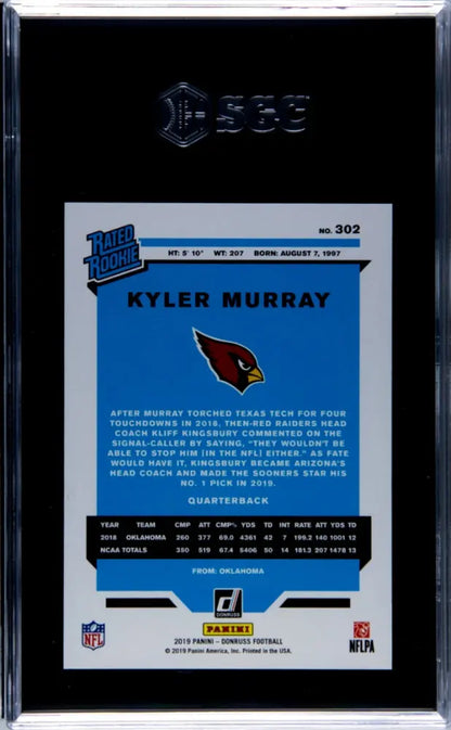 2019 Donruss Kyler Murray #302 Gold Press Proof SGC 10 Donruss