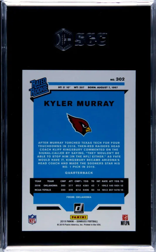 2019 Donruss Kyler Murray #302 Gold Press Proof SGC 10 Donruss