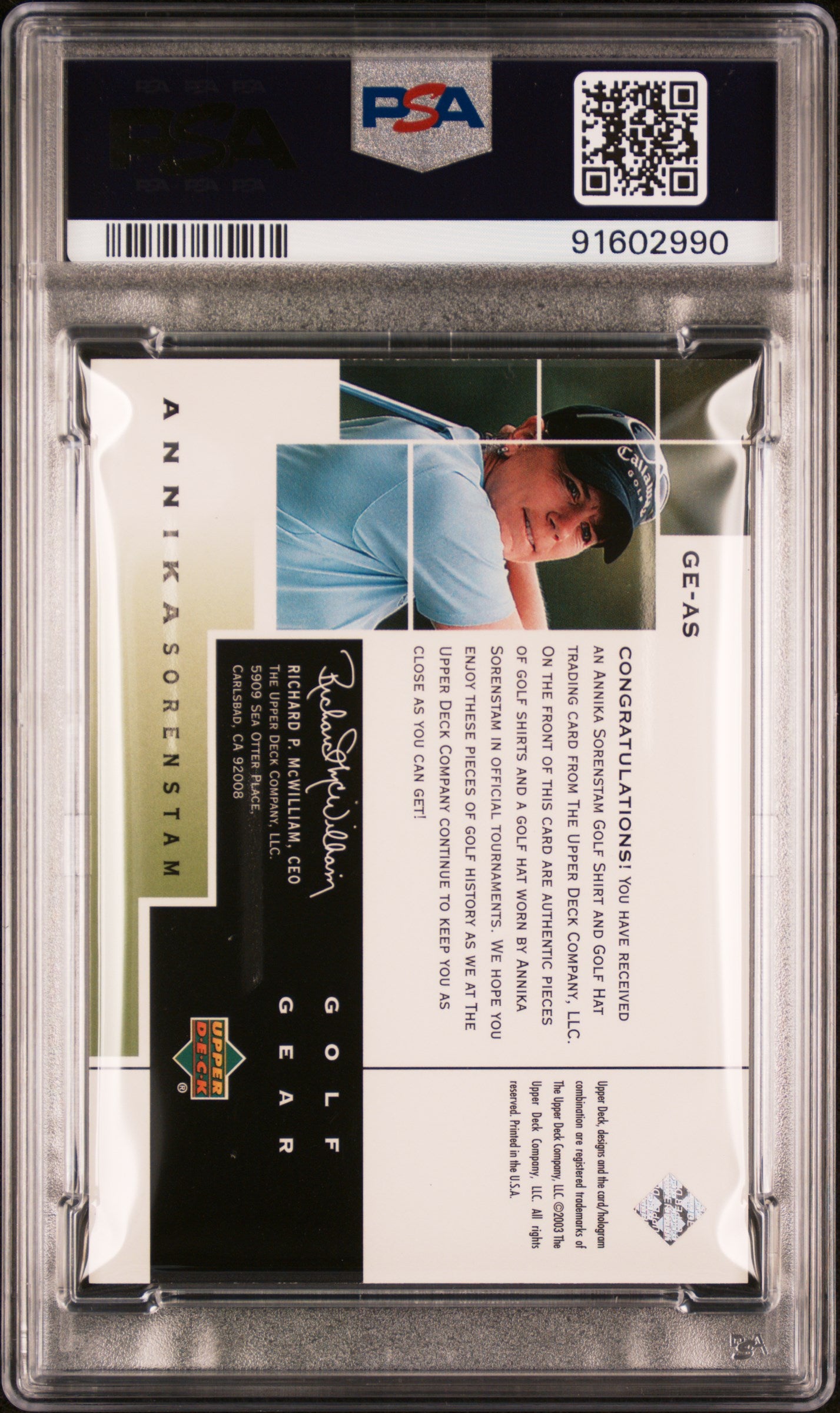2003 Upper Deck Gear Eagle Annika Sorenstam #GE-AS Golf PSA 8