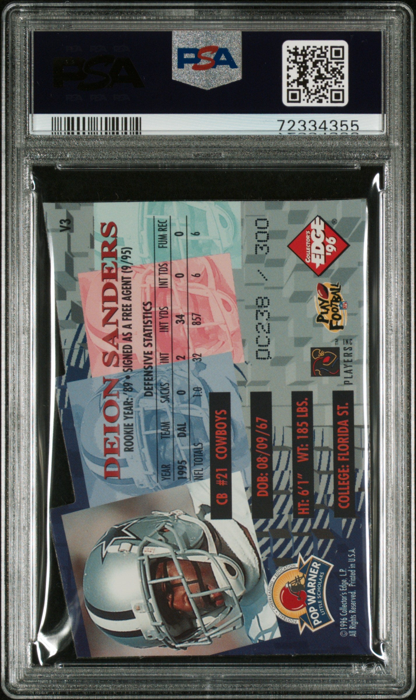 1996 Collector's Edge Advantage Video Deion Sanders #V3 Die Cut PSA 8