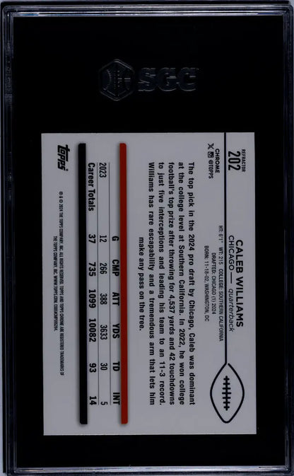 2024 Topps Chrome Caleb Williams #202 Refractor SGC 9.5 Topps