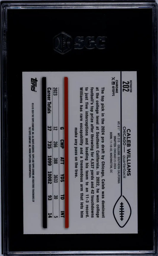 2024 Topps Chrome Caleb Williams #202 Refractor SGC 9.5 Topps