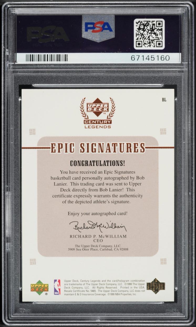1998 Upper Deck Century Legends Epic Signatures Bob Lanier #BL PSA 10 Auto 10