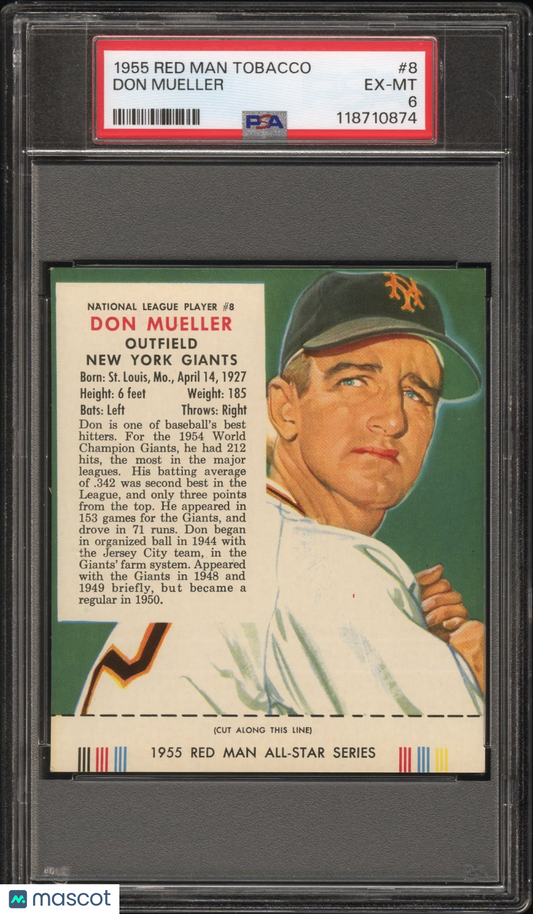 1955 Red Man Tobacco Don Mueller #8 PSA 6