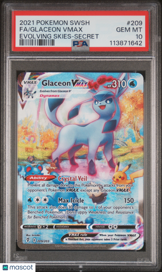 2021 Pokemon Evolving Skies Glaceon Vmax Fa #209 Evolving Skies-Secret PSA 10 Pokemon