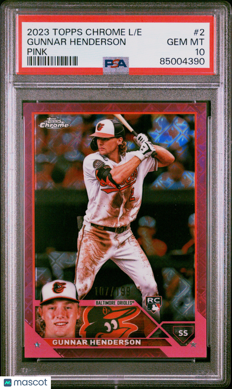 2023 Topps Chrome Logofractor Gunnar Henderson #2 Pink Refractor 107/199 PSA 10