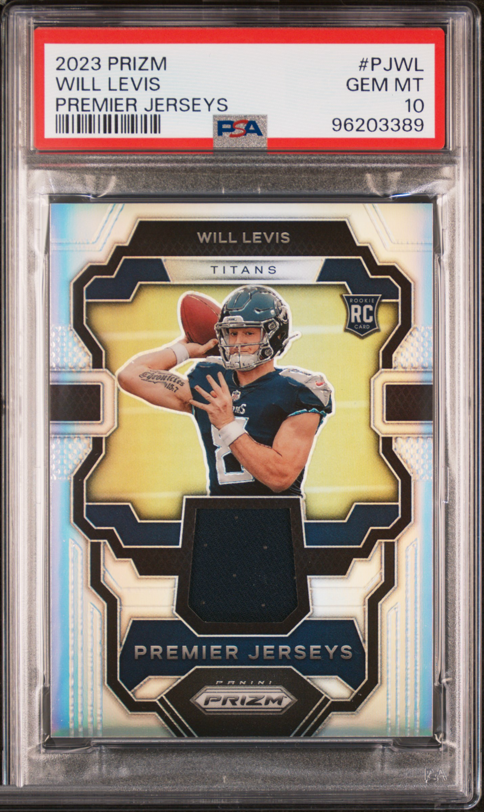 2023 Panini Prizm Premier Jerseys Will Levis #PJWL Premier Jerseys PSA 10 – front