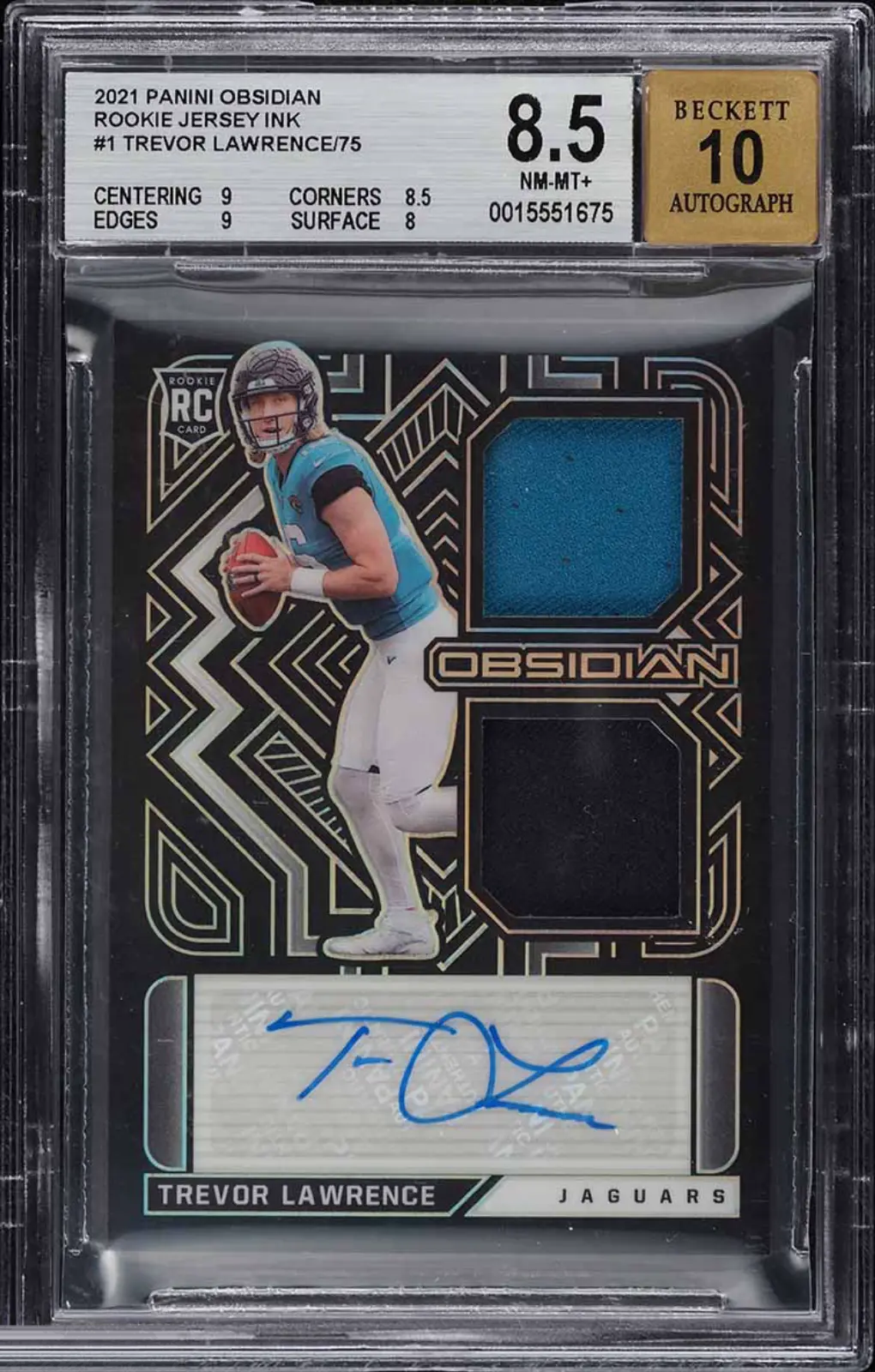 2021 Panini Obsidian Rookie Jersey Ink Trevor Lawrence #1 /75 BGS 8.5 Auto 10 Panini