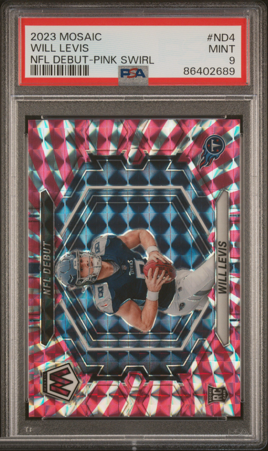 2023 Panini Mosaic NFL Debut Will Levis #ND4 Pink Swirl PSA 9 – front