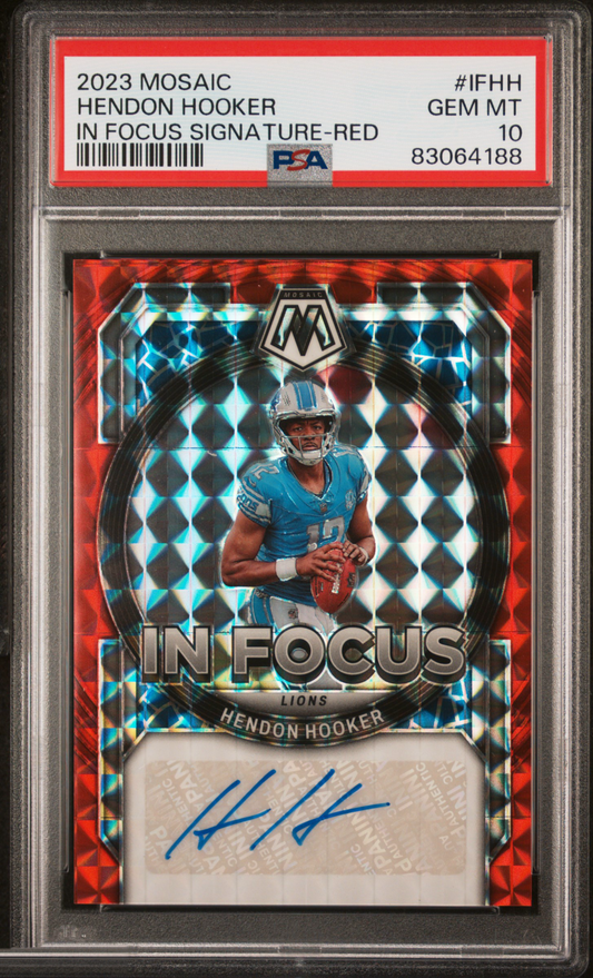 2023 Panini Mosaic In Focus Signature Hendon Hooker #IFHH Red PSA 10 – front