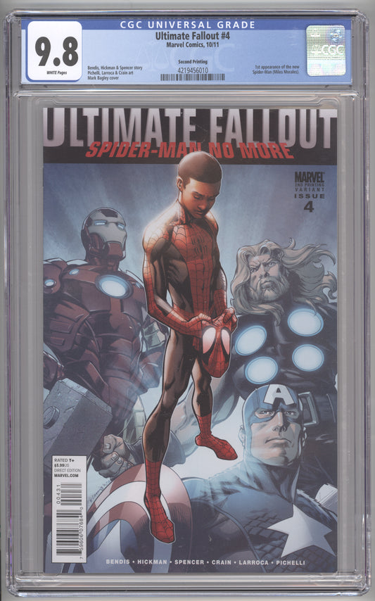 Ultimate fallout (second print) #4 cgc 9.8 near mint/mint - first miles morales